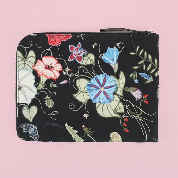 Gucci RARE Kris Knight Black Flora Print Canvas Zip Clutch - Picture 2 of 9
